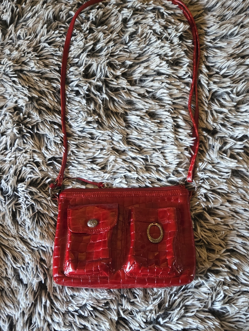 Brighton Red Croc-Embossed Patent Crossbody